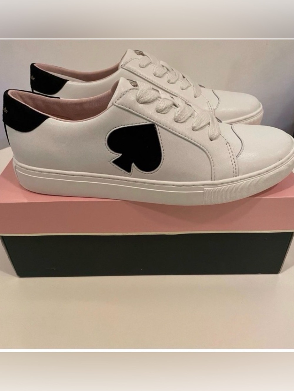 Kate Spade 9.5B Fez Leather Suede Sneaker Optic White/Black NIB